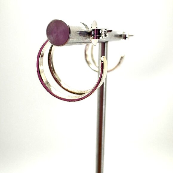 Silver Plated Split Circle Earrings Butterfly Closure Size 0.75" Diameter - Picture 6 of 10